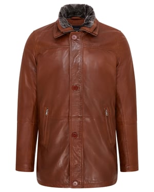 Heren Tan Mid-Length Warme Leren Trenchcoat - Varkaus