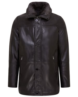Heren Zwarte Mid-Length Warme Leren Trenchcoat - Varkaus