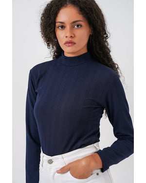 Geribbelde Halve Col Lange Mouw Body