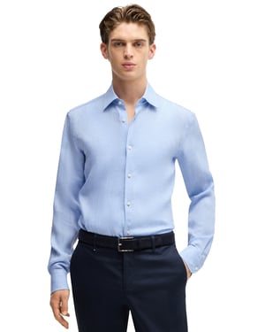 BOSS overhemd lichtblauw Slim Fit Pure Linen linnen