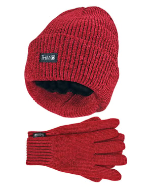 THMO - Dunsulate Chenille Muts & Handschoenen Set voor dames - Rood