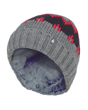 Heat Holders - Geribbelde zachte muts met pom-pom voor jongens - Pebble Melange / red / navy