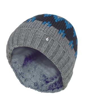 Heat Holders - Geribbelde zachte muts met pom-pom voor jongens - Pebble Melange / teal / navy