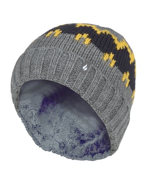 Heat Holders - Geribbelde zachte muts met pom-pom voor jongens - Pebble Melange / goud / marine