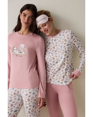 Theepartij Bedrukte Lange Mouwen Pyjama Top
