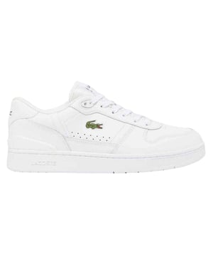 Lacoste Leren platte sneakers voor heren met T-clip (Wit)