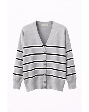 Dames Gestreepte V-Hals Cardigan