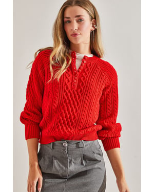 Textured Knitwear Trui met Knopkraag
