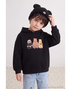 TRENDYOLKIDS Jongens Zwart Met grafische print Lang, Regular fit Sweatshirts