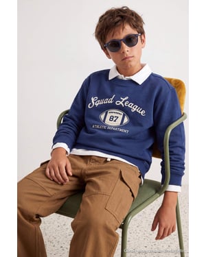 TRENDYOLKIDS Jongens Donkerblauw Effen Lang, Regular fit Sweatshirts