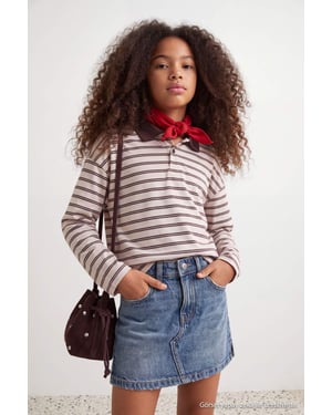 TRENDYOLKIDS Meisjes Bruin Gestreept Lang, Regular fit Sweatshirts