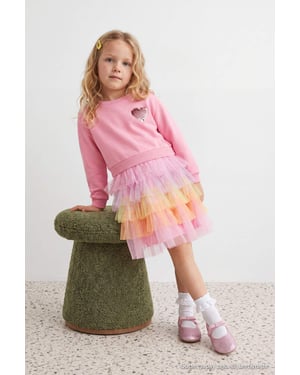 TRENDYOLKIDS Meisjes Roze Met grafische print Midi Lang A-lijn Jurken