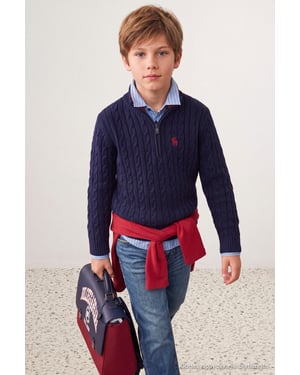 TRENDYOLKIDS Jongens Donkerblauw Effen Lang, Regular fit Truien