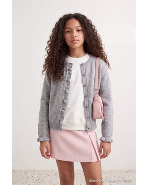 TRENDYOLKIDS Meisjes Grijs Effen Lang, Getailleerd Vesten