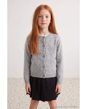 TRENDYOLKIDS Meisjes Grijs Geborduurd Lang, Oversized Vesten