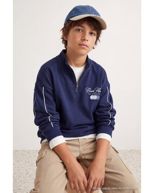 TRENDYOLKIDS Jongens Donkerblauw Met grafische print Lang, Regular fit Sweatshirts