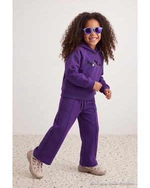 TRENDYOLKIDS Meisjes Paars Effen Lang, Regular fit Tweedelig Sets