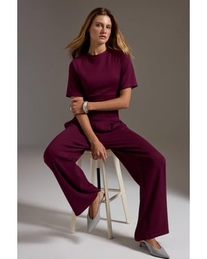TRENDYOLMİLLA Dames Paars Effen Kort Getailleerd Tweedelig Sets