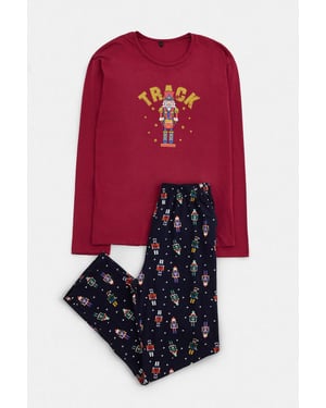TRENDYOL MAN Heren Bordeauxrood Kerst- Lang, Regular fit Pyjama- Sets