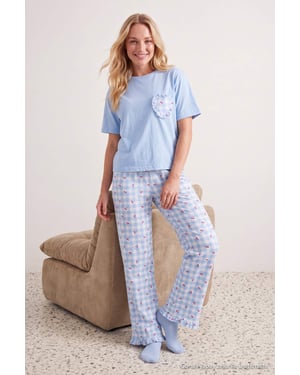 TRENDYOLMİLLA Dames 2-pack Wit Geruit Kort Loungewear Regular fit Pyjama- Sets