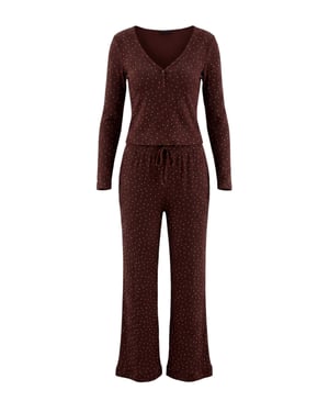 TRENDYOLMİLLA Dames 2-pack Bruin Gestippeld Lang Loungewear Regular fit Pyjama- Sets