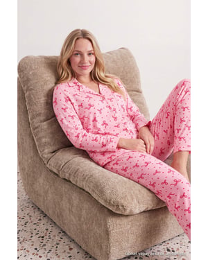 TRENDYOLMİLLA Dames 2-pack Roze Met grafische print Lang, Regular fit Pyjama- Sets