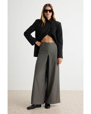 TRENDYOLMİLLA Dames Grijs Effen Wijde pijp Hoge taille Broeken
