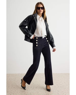 TRENDYOLMİLLA Dames Donkerblauw Effen Recht Normale taille Broeken