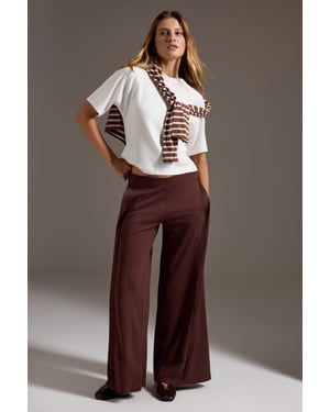 TRENDYOLMİLLA Dames Bruin Effen Wijde pijp Normale taille Broeken