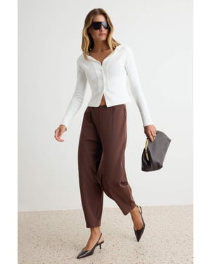 TRENDYOLMİLLA Dames Bruin Effen Barrel-model Normale taille Broeken