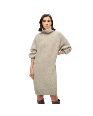 Superdry Gebreide trui-jurk met col voor dames, knielengte (Lichtgrijs)