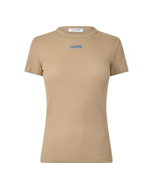 Lacoste Dames-T-shirt met ronde hals en geribbde fleece (Beige)