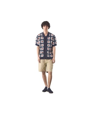 Pretty Green Herenoverhemd van Timperley met geometrisch haakpatroon en getailleerde pasvorm (Marine)