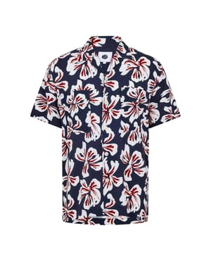 Pretty Green Herenoverhemd met bloemenprint in Bauhaus-stijl, normale pasvorm (Marine)