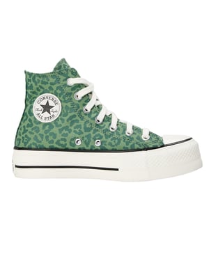 Converse All Star-sportschoenen met luipaardprint, canvas, plateauzool en hoge schacht voor dames (Groen)