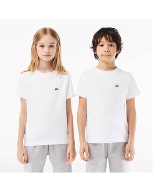 Lacoste Basis T-shirt met borduursel voor kinderen, normale pasvorm (Wit)