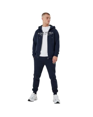 Jack Wills Heren Pinebrook hoodie met print en doorlopende ritssluiting (Marine)