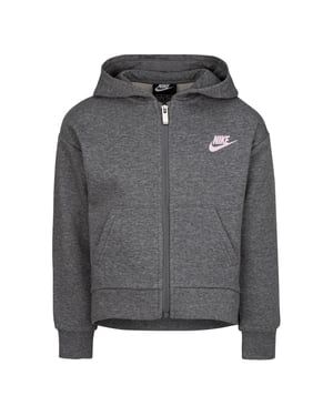Nike Katoenen hoodie met capuchon en doorlopende rits voor kinderen, met geborduurd logo (Carbon Heather)