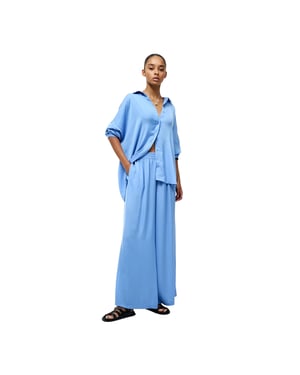 French Connection Dames-shirt met aflopende schouders van Damasco (Korenbloem blauw)