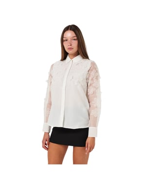 French Connection Dames-shirt met bloemenprint, 3D-effect en lange mouwen (Wit)