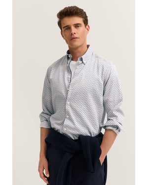 Bugatti Herren Vrijetijdsshirt met lange mouwen en kleine print