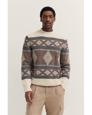 Bugatti Herren Noorse trui met opstaande kraag & Fair Isle