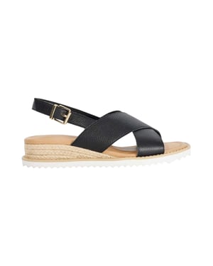 Dune London Lemesos leren platte sandalen voor dames (Zwart)