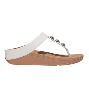 Fit Flop Lederen sandalen met teenband en sleehak met spiegelende koepel voor dames (Wit)