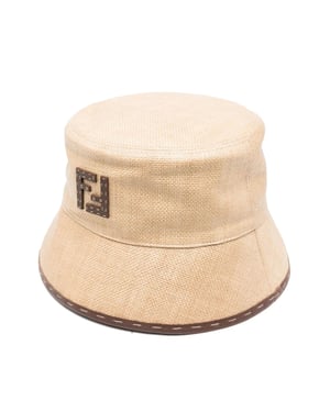 Bucket hat met logo en raffia-effect