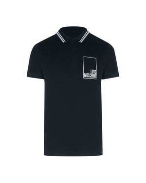 Love Moschino Heren Box Logo Katoenen Poloshirt (Marineblauw)