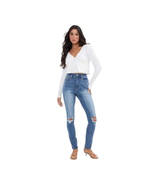 I Saw It First Dames/Dames High Waist Skinny Jeans (Middenblauw)