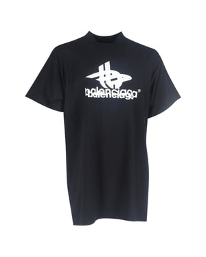 Balenciaga Logo Print Mock Neck T-shirt in Zwarte Katoen
