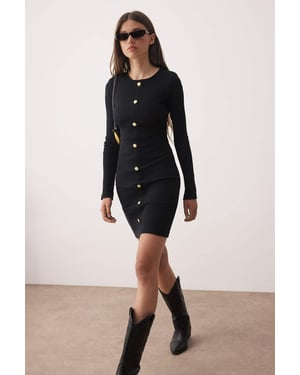 TRENDYOLMİLLA Dames Zwart Effen Kort / Mini Lang Casual Bodycon Jurken