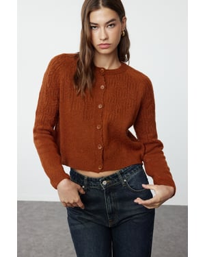 TRENDYOLMİLLA Dames Bruin Ajour Lang Regular fit Vesten